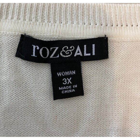 Roz & Ali Embellished Ivory Cardigan Sweater Faux Pearl Detail 3X - Picture 4 of 11